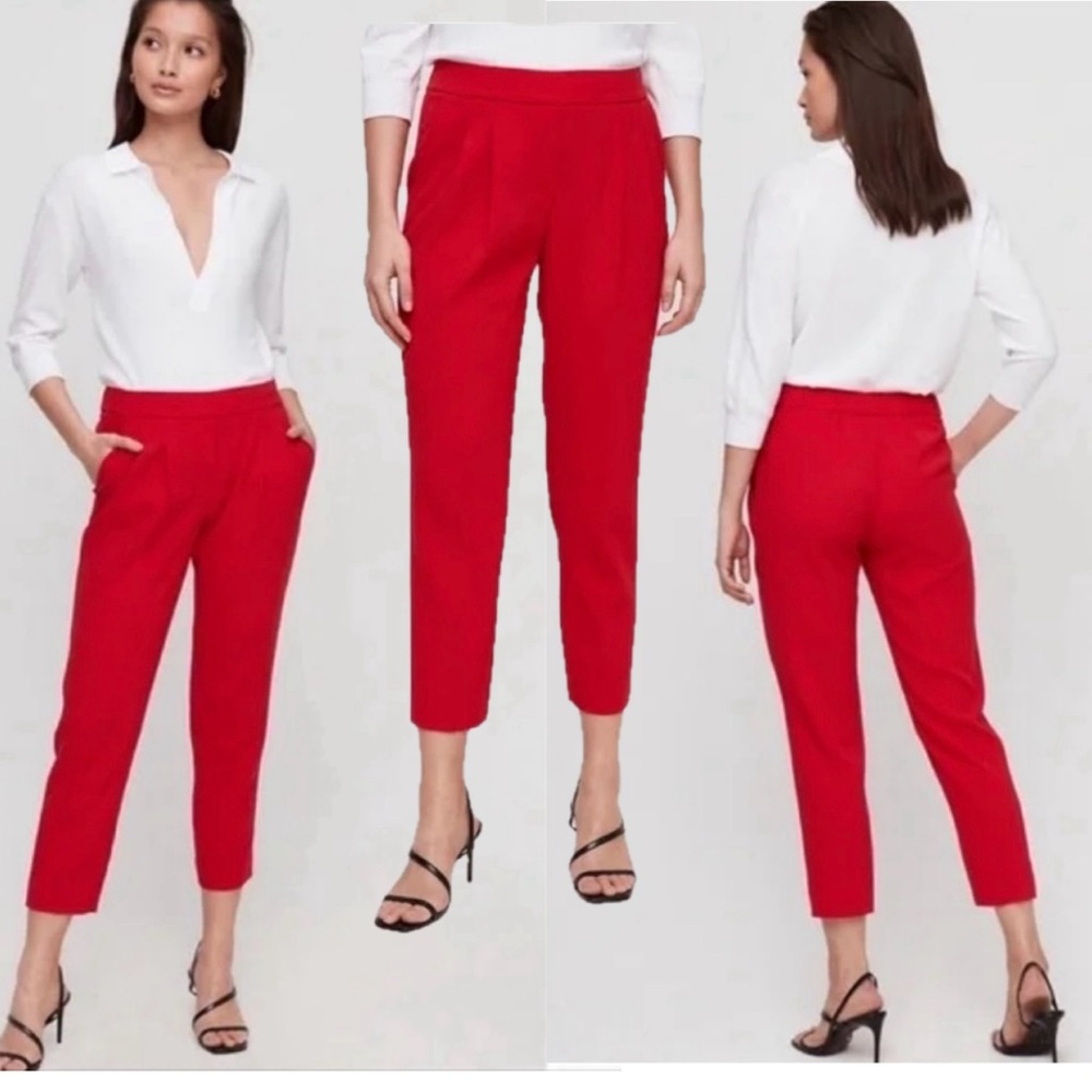 Aritzia Babaton red crepe cohen trouser pants cropped slim fit pleated darts 4